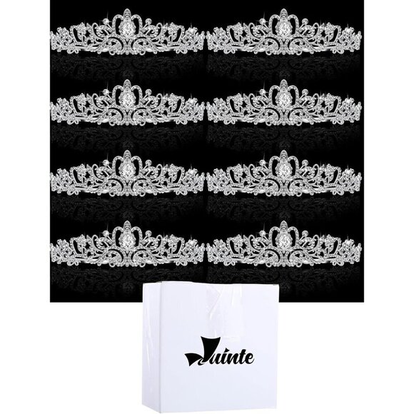 Silver Princess Tiaras 8pcs Alloy Crystal Crowns for Women Girls Wedding Party main image 7
